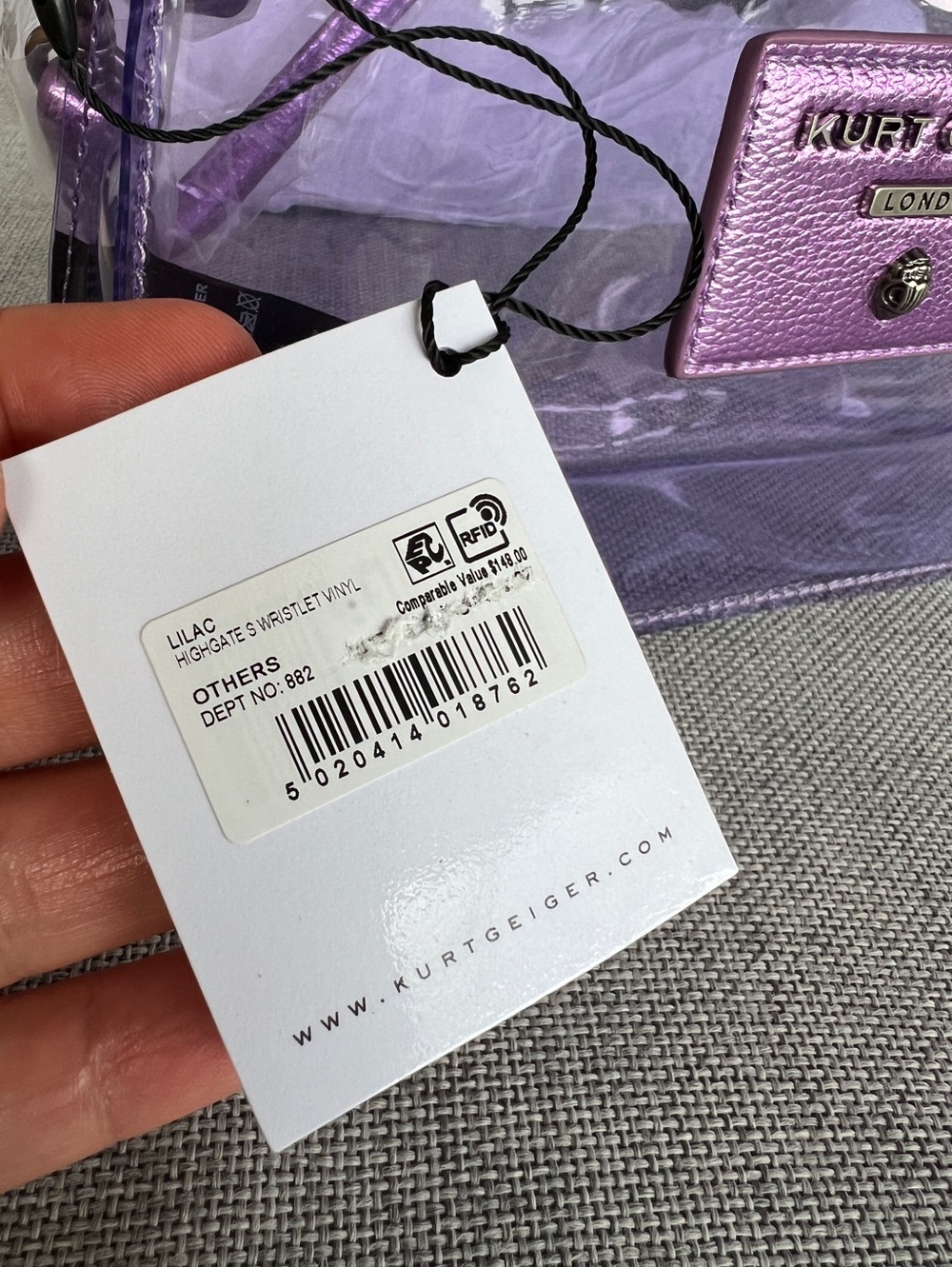 Kurt Geiger Highgate Convertible vinyl clear Wristlet Shoulder bag lavender - Picture 8 of 16